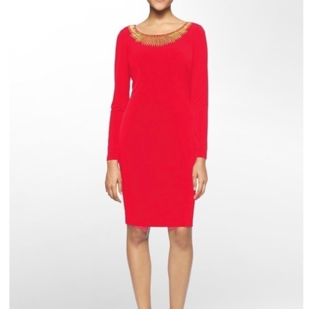 Calvin Klein Women's Embellished-Neck Jersey Dress